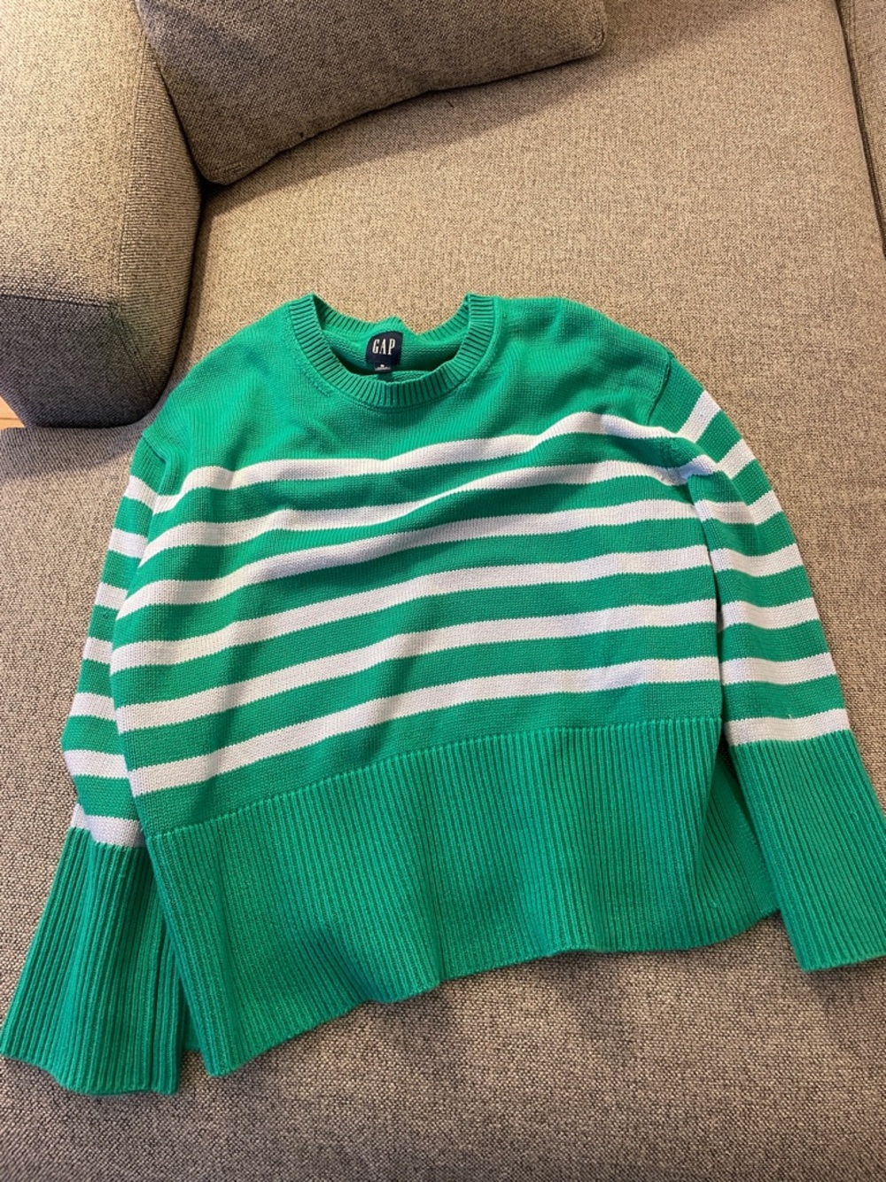GAP Green and Blue Striped Crewneck Sweater
